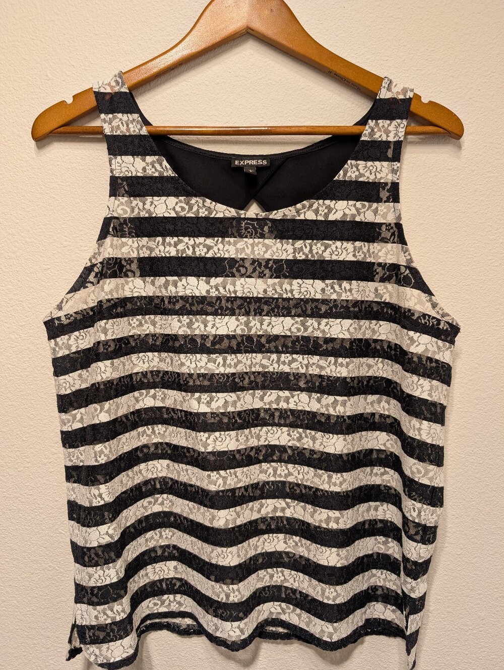 Express Women's Black and White Lace Stripe Tank
